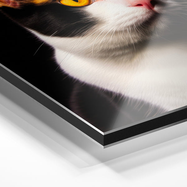 Chat noir et blanc aux yeux d'or, portrait — Aluminium Dibond relief 3D