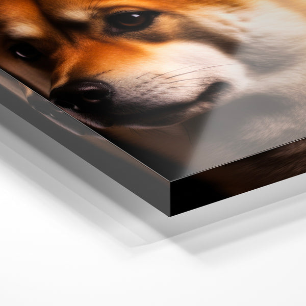 Corgi en lumière dorée, portrait noir et blanc — Verre acrylique