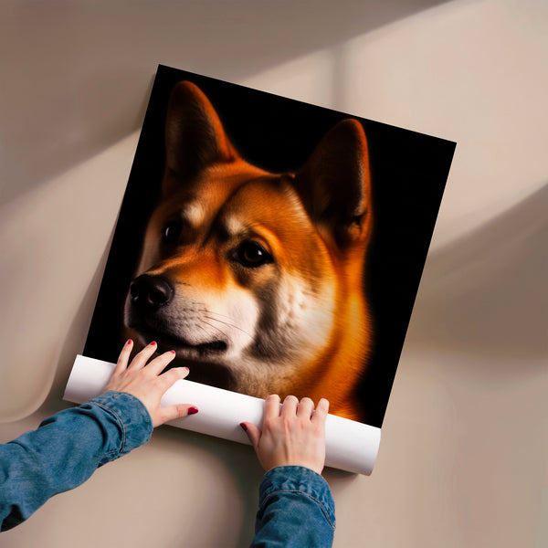 Corgi en lumière dorée, portrait noir et blanc — Poster HP mat