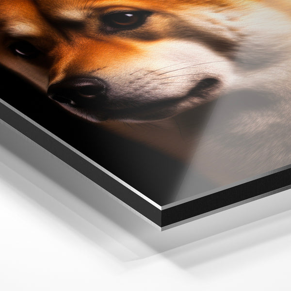 Corgi en lumière dorée, portrait noir et blanc — Aluminium Dibond relief 3D