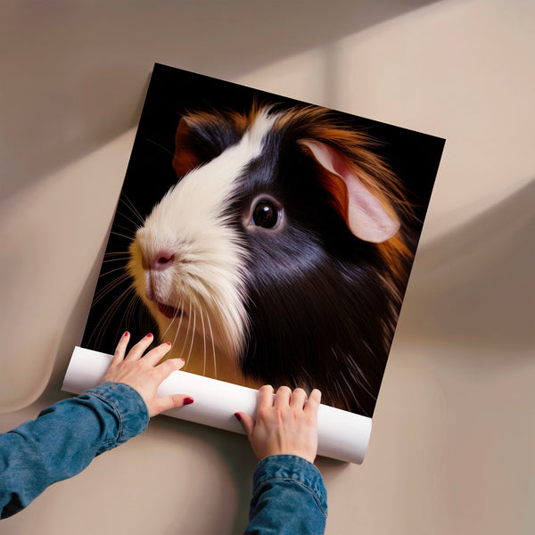Cochon d'Inde noir et blanc, portrait réaliste — Poster HP mat