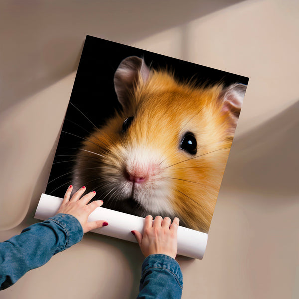 Hamster roux et blanc, portrait intimiste — Poster HP mat