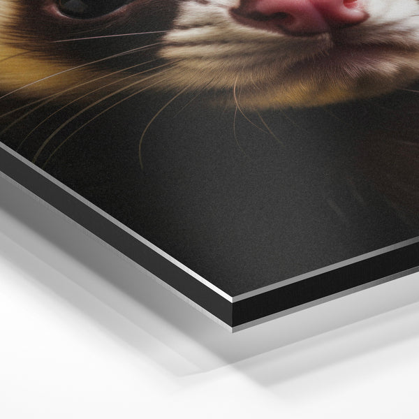 Furet au regard curieux, portrait noir et blanc — Aluminium Dibond