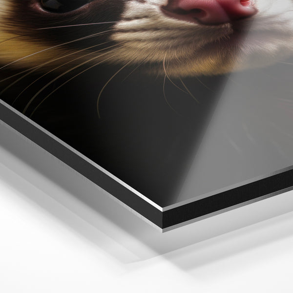 Furet au regard curieux, portrait noir et blanc — Aluminium Dibond relief 3D