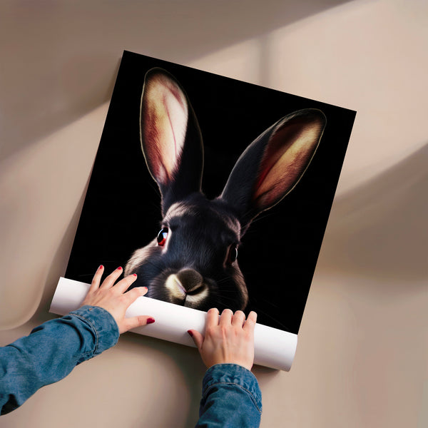 Portrait de lapin noir et blanc minimaliste — Poster HP mat