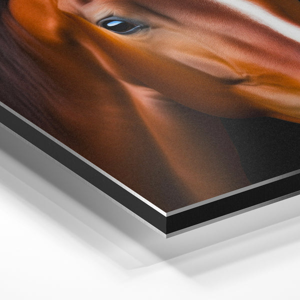 Cheval bai aux yeux clairs, portrait noir et blanc — Aluminium Dibond
