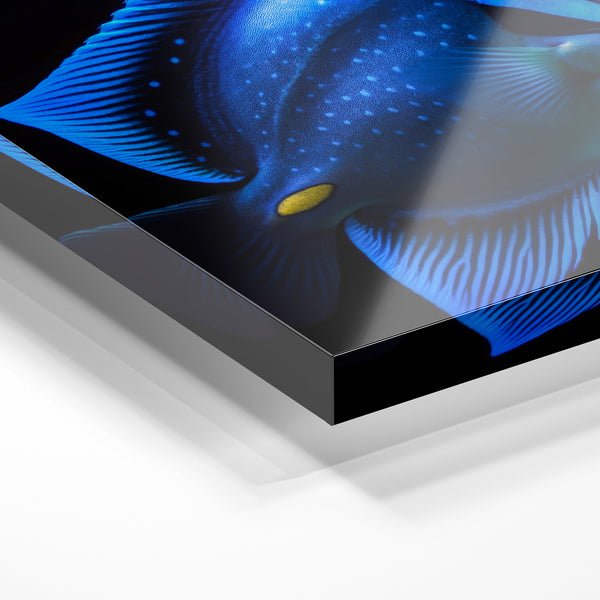 Poisson bleu électrique et noir — art marin — Verre acrylique