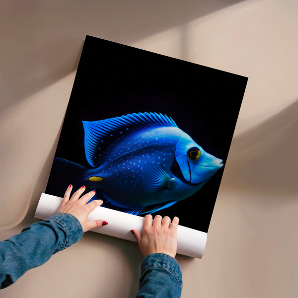 Poisson bleu électrique et noir — art marin — Poster HP mat