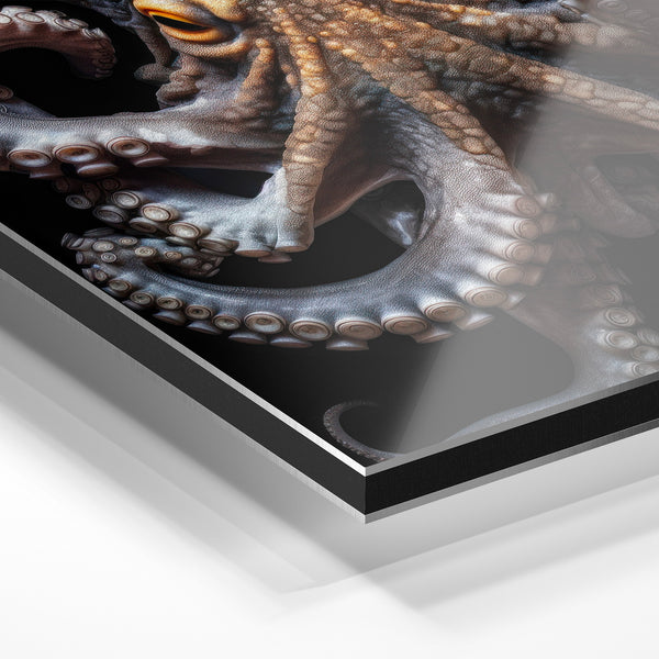 Poulpe noir et or, portrait d'animal marin — Aluminium Dibond relief 3D