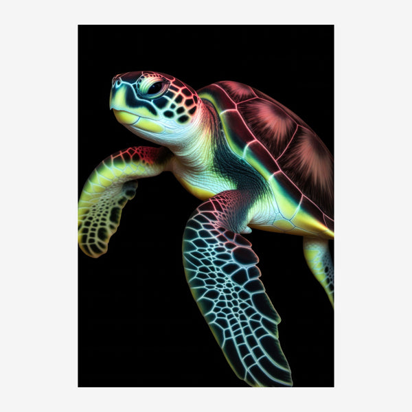 Tortue marine néon et pop art, noir et luminescent — Toile sur châssis
