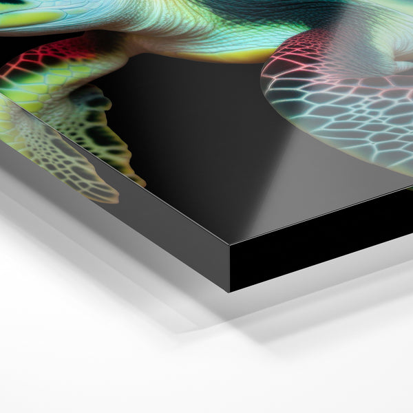Tortue marine néon et pop art, noir et luminescent — Verre acrylique