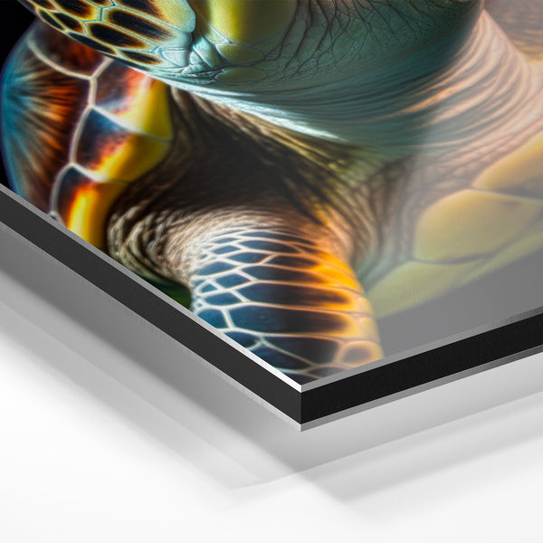 Tortue marine noir et or, gros plan photorréaliste — Aluminium Dibond relief 3D
