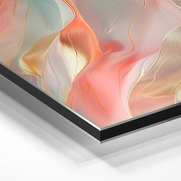 Fluidité abstraite rose, or et vert d'eau — Aluminium Dibond relief 3D