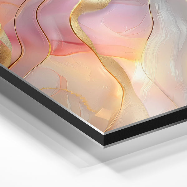 Abstrait rose poudré, or et blanc liquide — Aluminium Dibond relief 3D