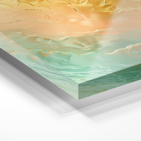 Abstrait ocre et vert d'eau, effet marbré — Verre acrylique