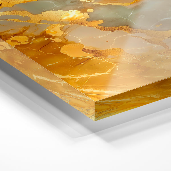 Abstrait ocre et or, effet feuille dorée — Verre acrylique