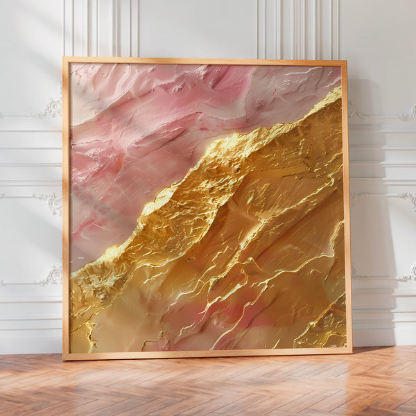 Abstraction géométrique or et rose terracotta — Poster HP mat