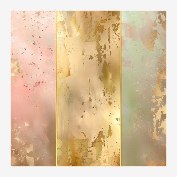 Triptyque abstrait doré, terracotta et vert pâle — Toile sur châssis