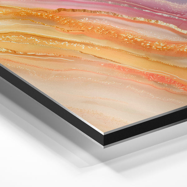 Abstraction fluide rose, beige et or perlé — Aluminium Dibond