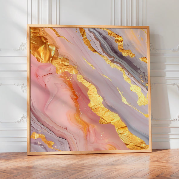 Marbre rose et or abstrait, effet liquide — Poster HP mat