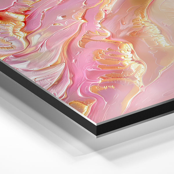 Abstrait rose et or, fluidité géométrique — Aluminium Dibond relief 3D