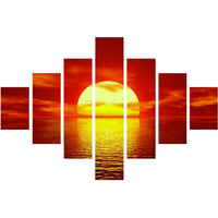 Red Sunset Sea Multiple Canvas