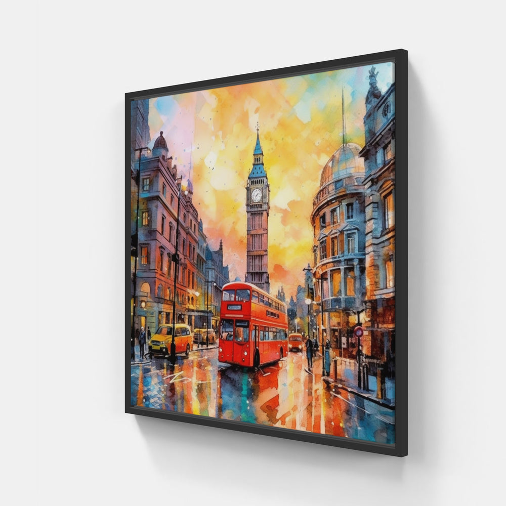London Serene River Reflections-Canvas-artwall-20x20 cm-Black-Artwall