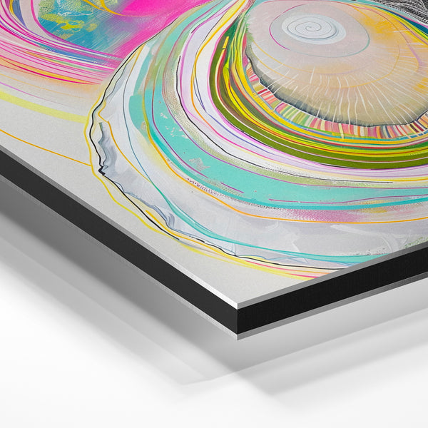 Spirales psychédéliques rose et jaune abstrait — Aluminium Dibond