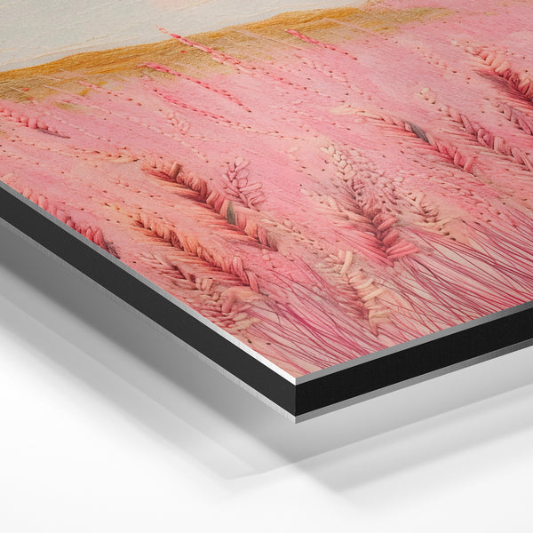 Maisons blanches et champs roses rustiques — Aluminium Dibond