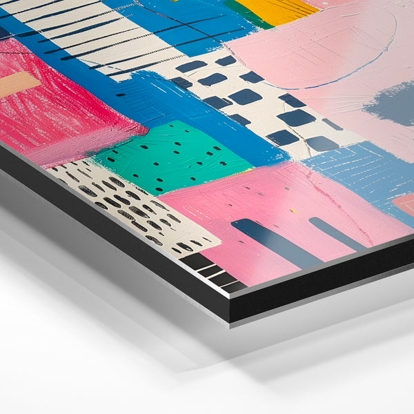 Tableau géométrique pop art rose et bleu — Aluminium Dibond relief 3D
