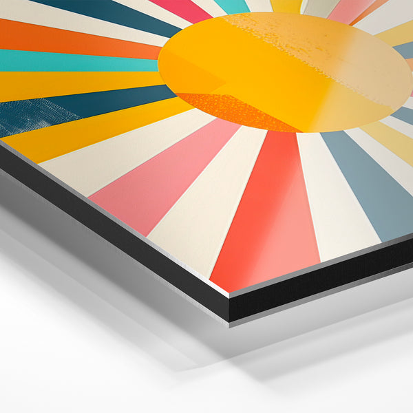 Soleil rayonnant pop art rétro multicolore — Aluminium Dibond relief 3D