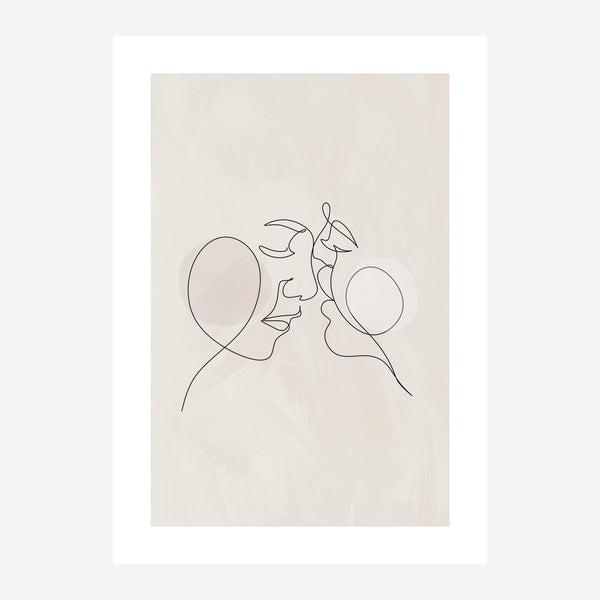 Deux profils en dialogue, line art minimaliste — Toile sur châssis
