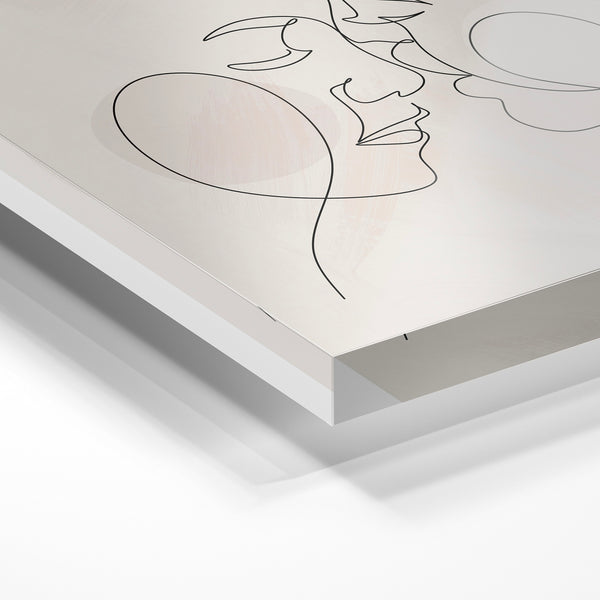 Deux profils en dialogue, line art minimaliste — Verre acrylique