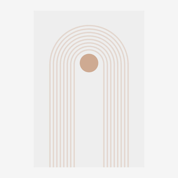 Arc concentrique minimaliste et soleil beige — Toile sur châssis