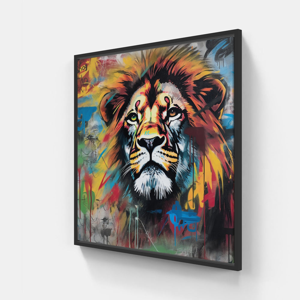 Lion roaring bravely-Canvas-artwall-20x20 cm-Black-Artwall