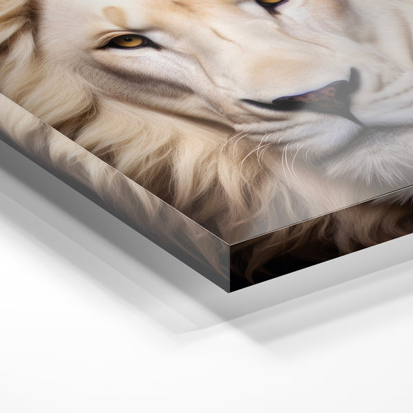 Portrait de lion blanc et noir, style réaliste — Verre acrylique