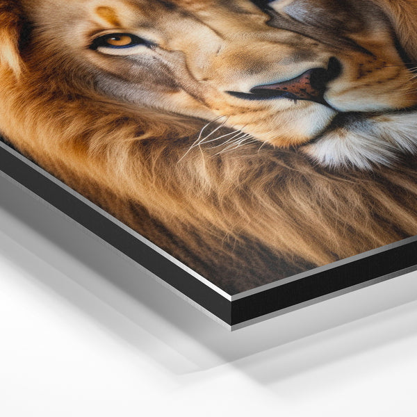 Portrait de lion noir et or, style réaliste — Aluminium Dibond