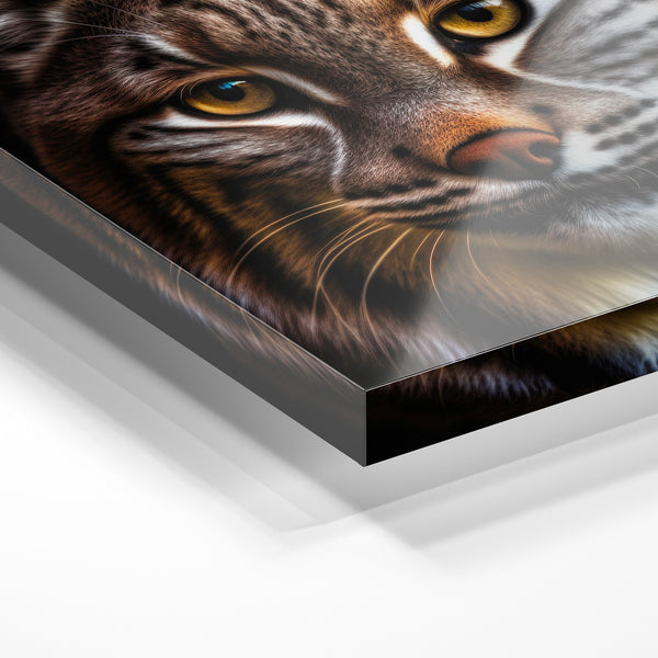 Portrait de lynx aux yeux d'or, noir et blanc — Verre acrylique