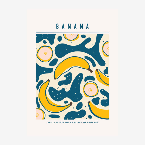 Affiche bananes, motifs abstraits bleu et jaune — Toile sur châssis