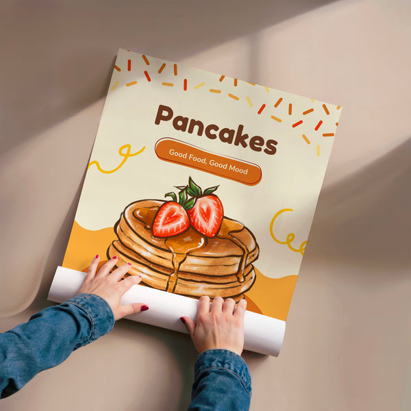 Pancakes et fruits, affiche pop art beige — Poster HP mat