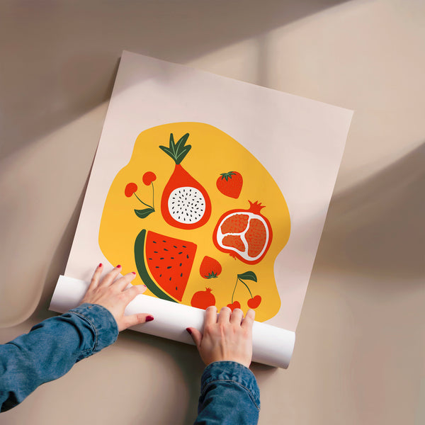 Fruits rouges et jaunes, style pop art scandinave — Poster HP mat