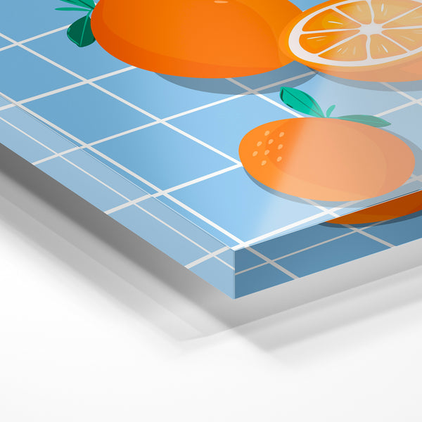 Oranges et carrelage bleu ciel, style géométrique — Verre acrylique