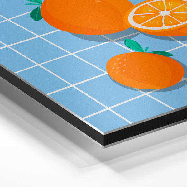 Oranges et carrelage bleu ciel, style géométrique — Aluminium Dibond