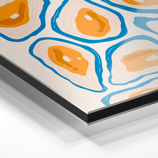 Formes organiques bleu et ocre - Art abstrait géométrique — Aluminium Dibond relief 3D