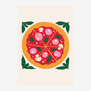 Pizza illustrée rouge et orange, style graphique