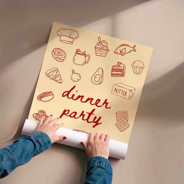 Dinner party — affiche culinaire beige et terracotta — Poster HP mat