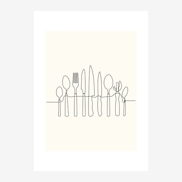 Ustensiles de cuisine en ligne art minimaliste — Toile sur châssis