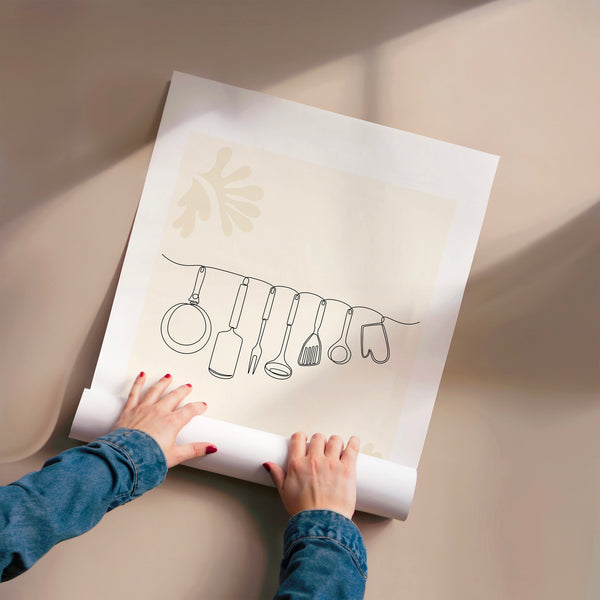 Ustensiles suspendus, ligne épurée scandinave — Poster HP mat
