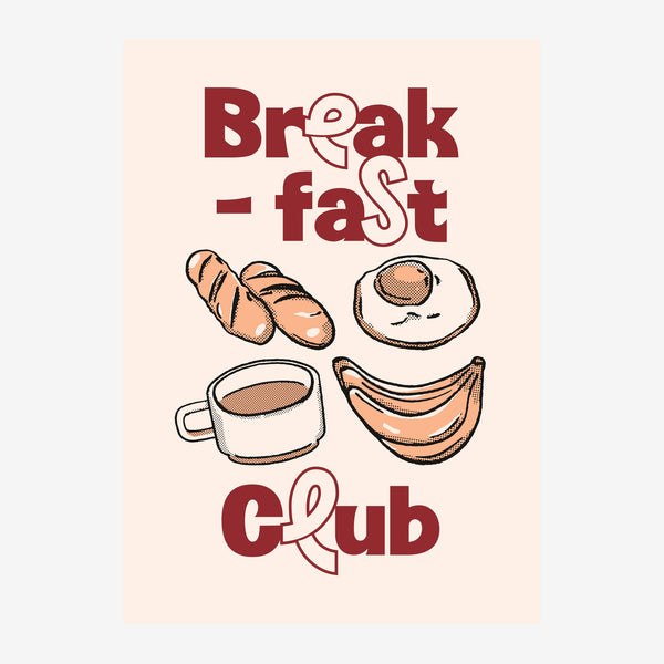 Breakfast Club, affiche rétro beige et terracotta — Toile sur châssis