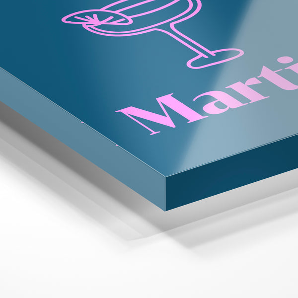 Affiche pop art Martini bleu et rose néon — Verre acrylique